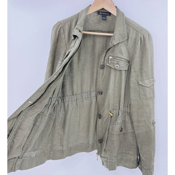 INC International Concepts Green 100% Linen Military Style Jacket Sz M Preppy - Picture 3 of 10